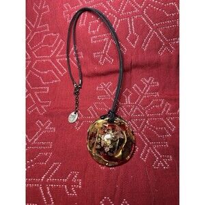 VTG Unique Venetiaurum Italian Murano Glass 24k Gold 925 2” Cord Necklace